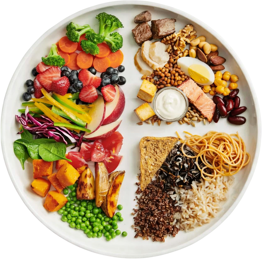 Assiette colorée avec légumes et fruits frais